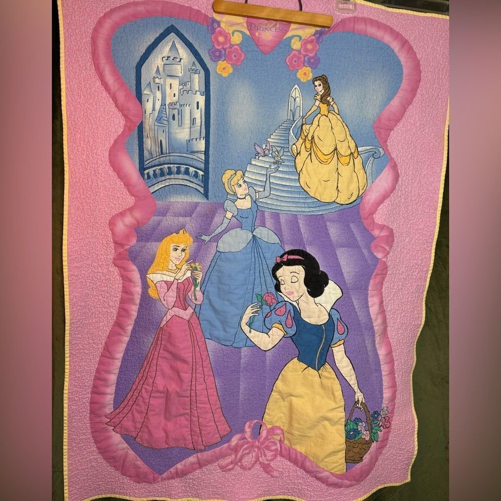 Vintage Disney Princess Stroller quilt with Snow White, Cinderella, Belle,Aurora